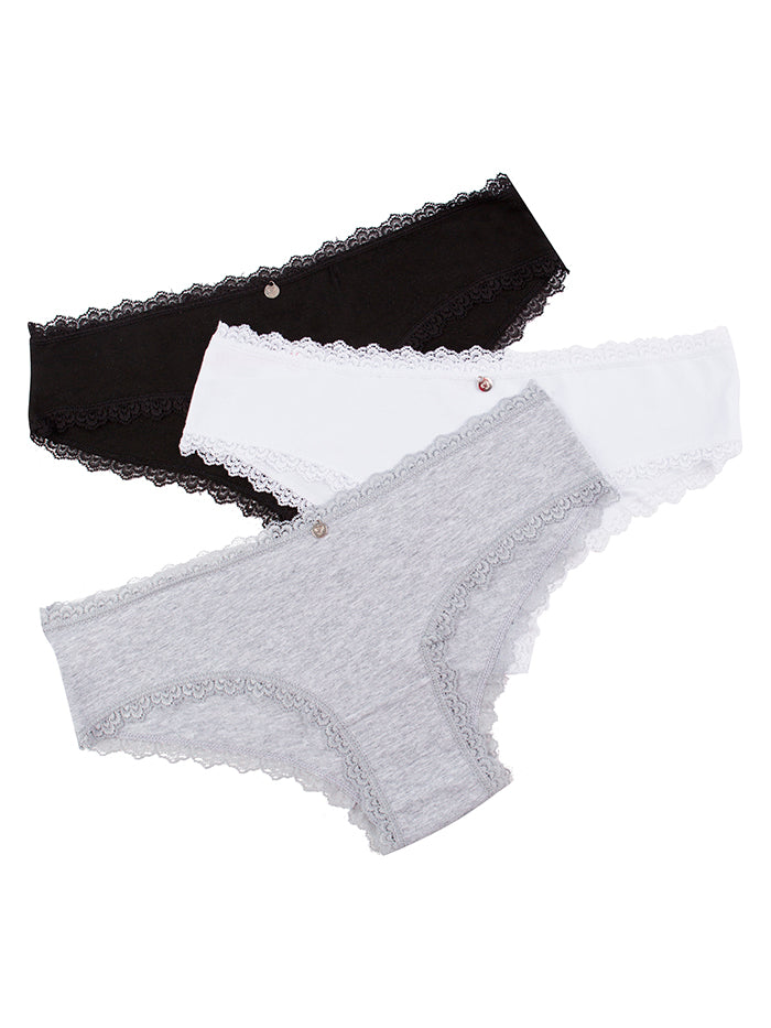 PANTY ALGODÓN TIPO HIPSTER CON ENCAJE PAQ X3