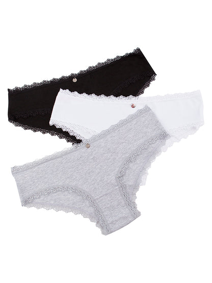 PANTY ALGODÓN TIPO HIPSTER CON ENCAJE PAQ X3