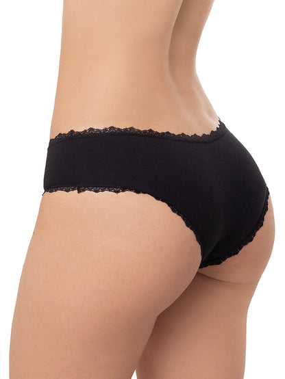 PANTY ALGODÓN TIPO HIPSTER CON ENCAJE PAQ X3